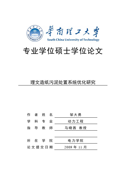 造纸污泥处置系统优化研究