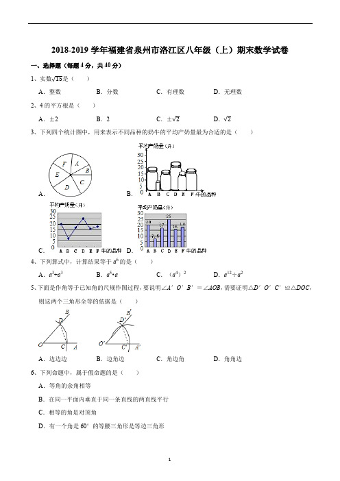 2018-2019学年福建省泉州市洛江区八年级(上)期末数学试卷