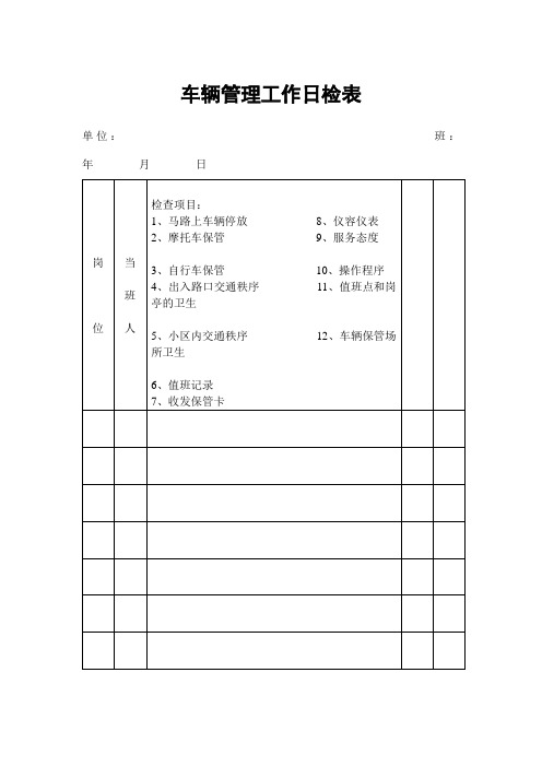 车辆管理工作日检表(表格模板、doc格式)