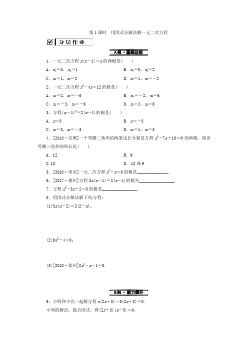九年级数学上册2.2一元二次方程的解法2.2.3第1课时用因式分解法解一元二次方程分层作业(新版)湘教版