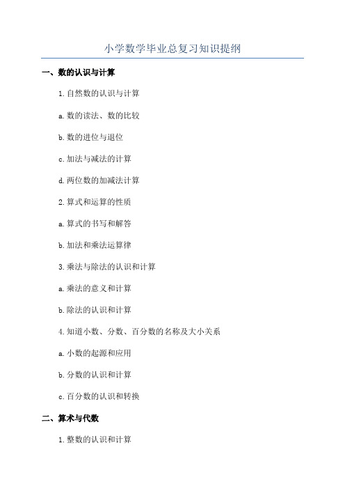 小学数学毕业总复习知识提纲