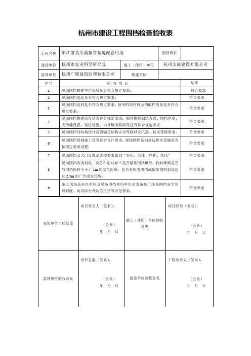 杭州市建设工程围挡检查验收表