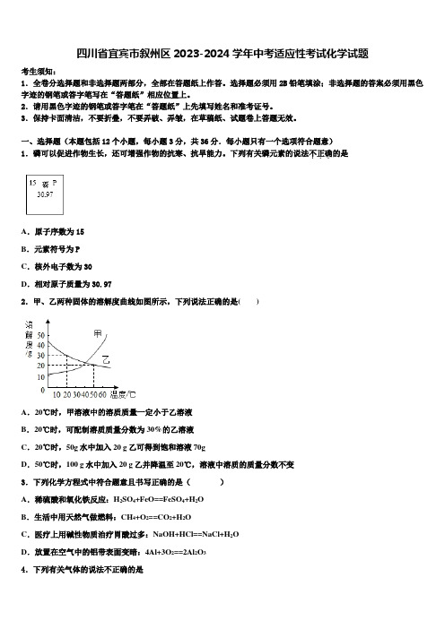 四川省宜宾市叙州区2023-2024学年中考适应性考试化学试题含解析