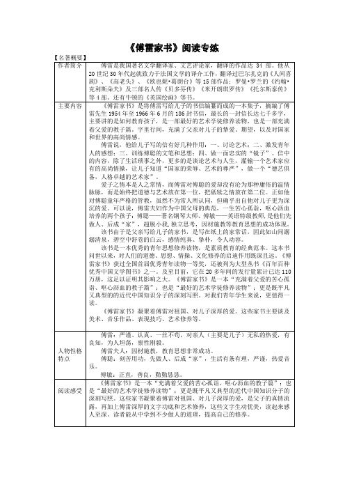 人教部编版八年级下册语文第三单元名著导读《傅雷家书》阅读专练及答案