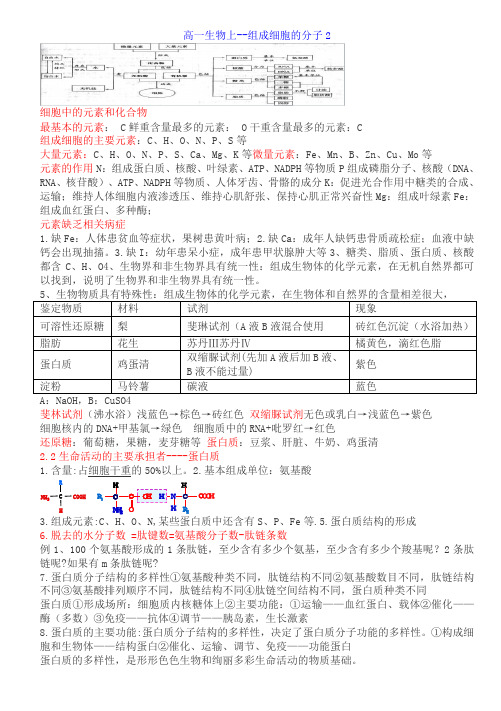 笔记(高一生物上--组成细胞的分子2)