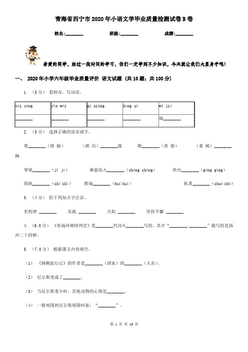 青海省西宁市2020年小语文学毕业质量检测试卷B卷