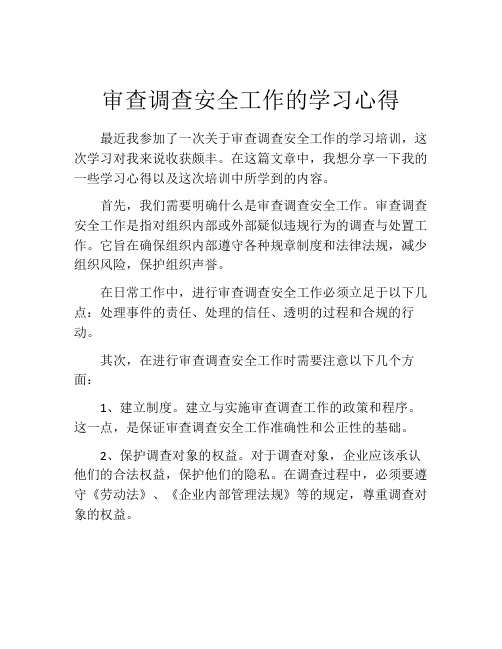 审查调查安全工作的学习心得