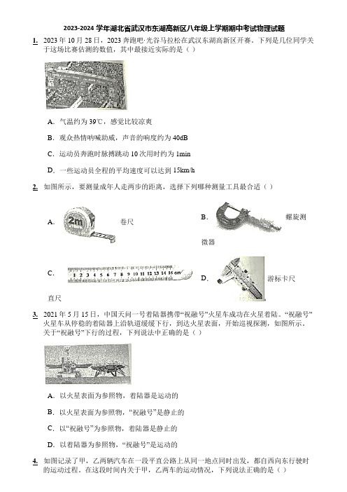 2023-2024学年湖北省武汉市东湖高新区八年级上学期期中考试物理试题