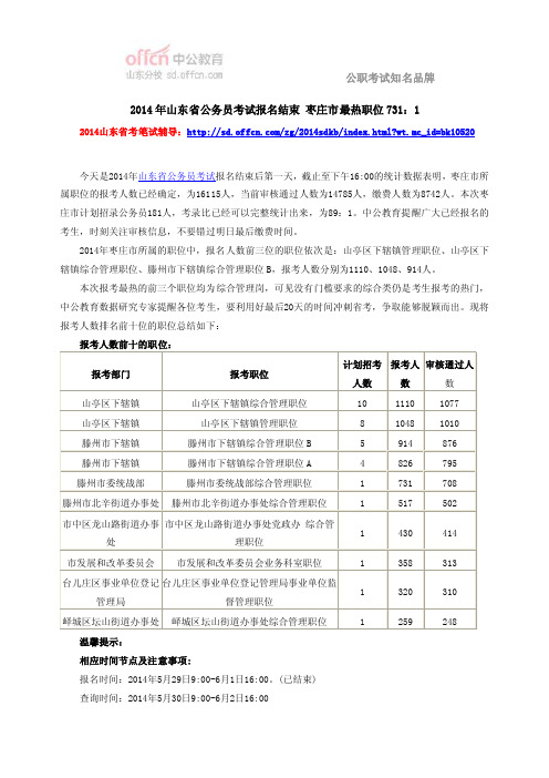 2014年山东省公务员考试报名结束枣庄市最热职位731：1