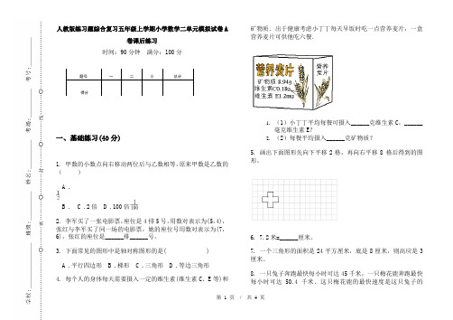 人教版练习题综合复习五年级上学期小学数学二单元模拟试卷A卷课后练习