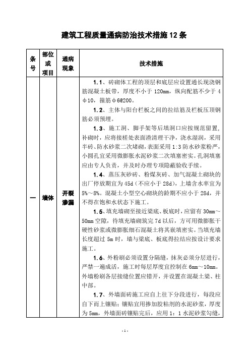 建设工程质量通病防治技术措施十二条qq