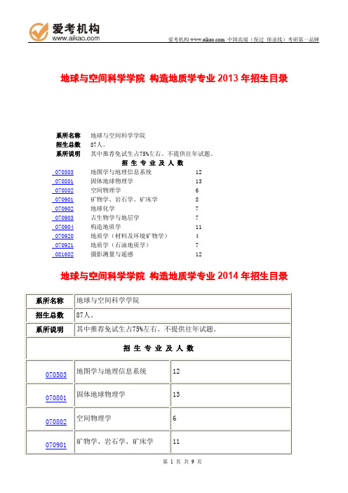 2015北京大学构造地质学考研 招生人数 参考书 报录比 复试分数线 考研真题 考研经验 招生简章