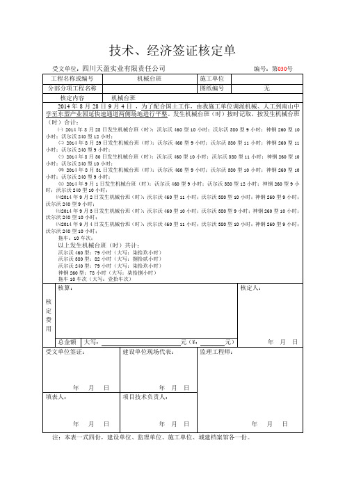 经济技术核定单30