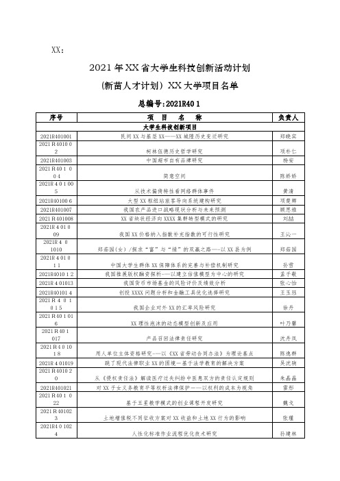 2021年浙江省大学生科技创新活动计划