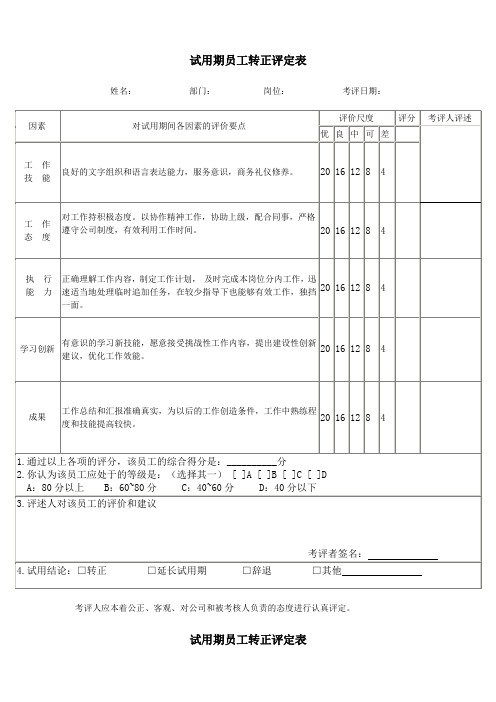 试用期员工转正民意测验