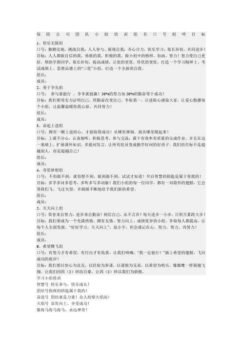 保险公司团队小组培训组名口组呼目标