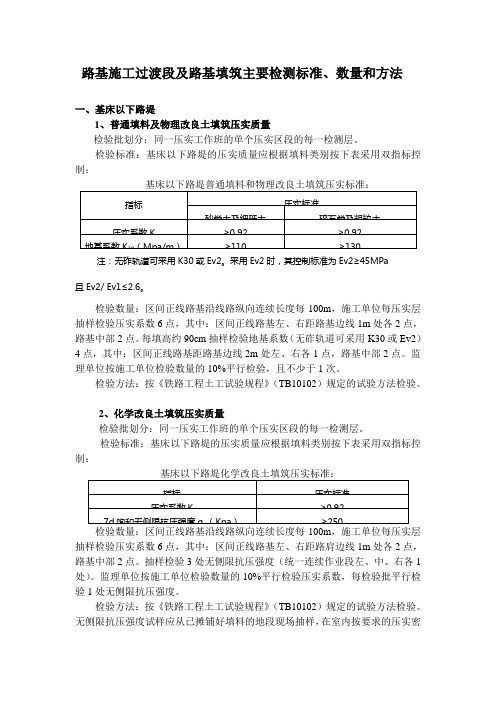 过渡段及路基填筑质量主要检测标准、数量和方法(依据新验标)2011.7.9