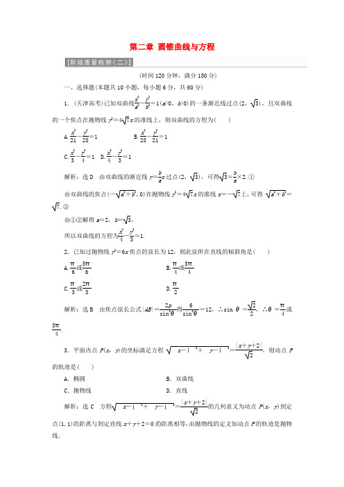 2017-2018学年高中数学 第二章 圆锥曲线与方程阶段质量检测B卷(含解析)新人教A版选修2-1