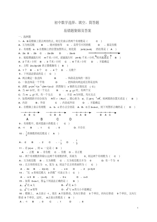 中考数学易错题集锦及答案-精选.pdf