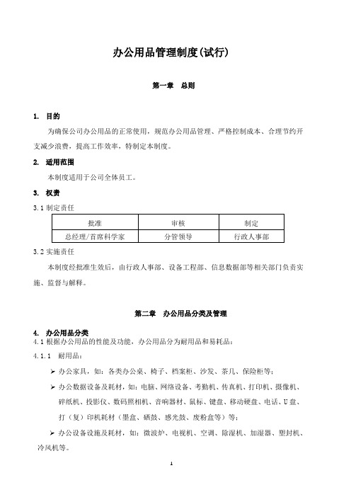 办公用品采购、领用管理制度(试行)