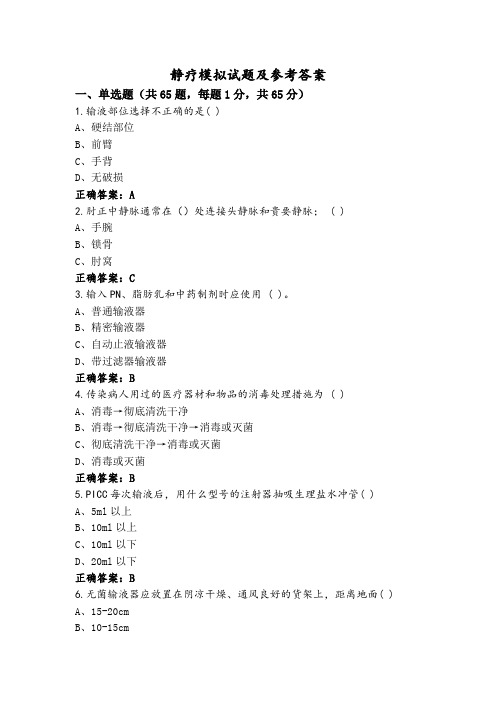 静疗模拟试题及参考答案