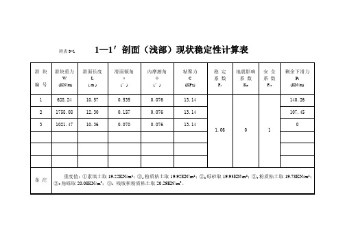 滑坡、斜坡稳定性计算成果表