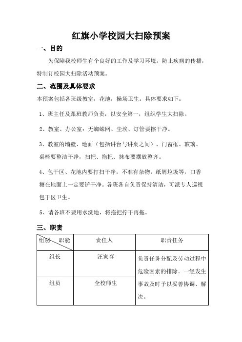 红旗小学校园大扫除预案