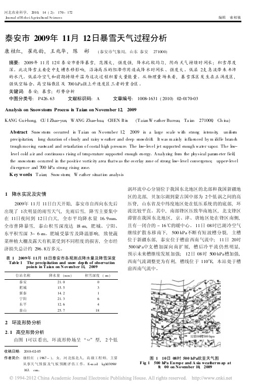 泰安市2009年11月12日暴雪天气过程分析