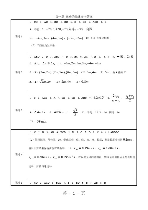 人教版高中物理必修1课时作业参考答案-精选教学文档