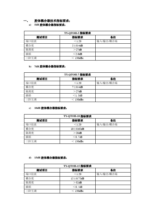 腔体耦合器技术指标要求1