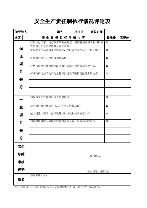 材料员安全考核表