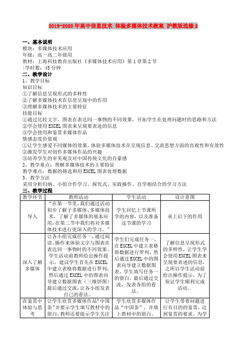 2019-2020年高中信息技术 体验多媒体技术教案 沪教版选修2