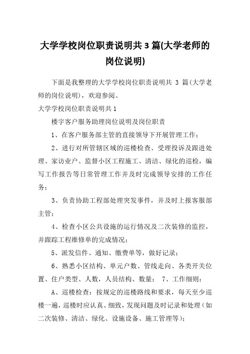 大学学校岗位职责说明共3篇(大学老师的岗位说明)