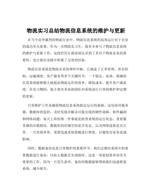 物流实习总结物流信息系统的维护与更新