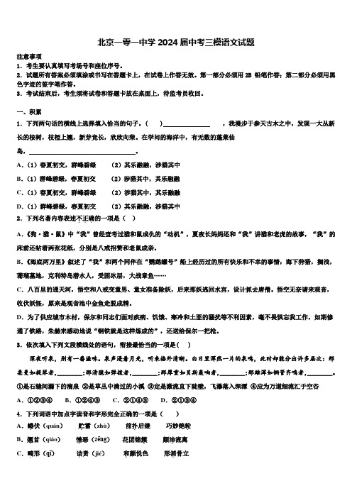 北京一零一中学2024届中考三模语文试题含解析