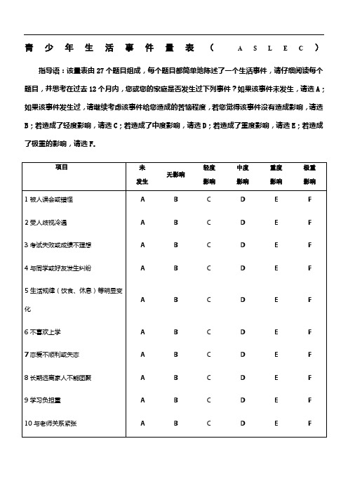 青少年生活事件量表(-ASLEC)(包括评分规则及诊断标准)