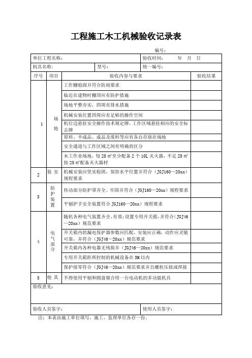 工程施工木工机械验收记录表