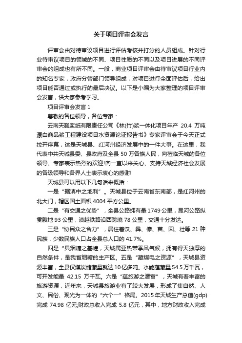 关于项目评审会发言