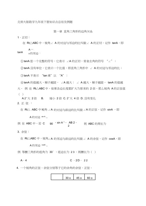 北师大版数学九年级下册知识点总结及例题不错.docx