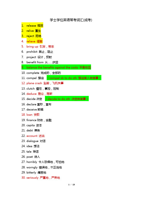 学士学位英语常考词汇(成考)