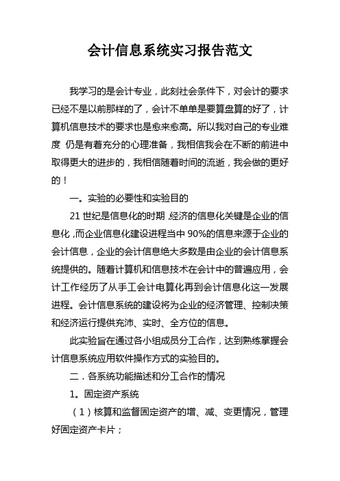 会计信息系统实习报告范文doc