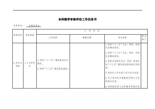 本科教学审核评估工作任务书——二级学院