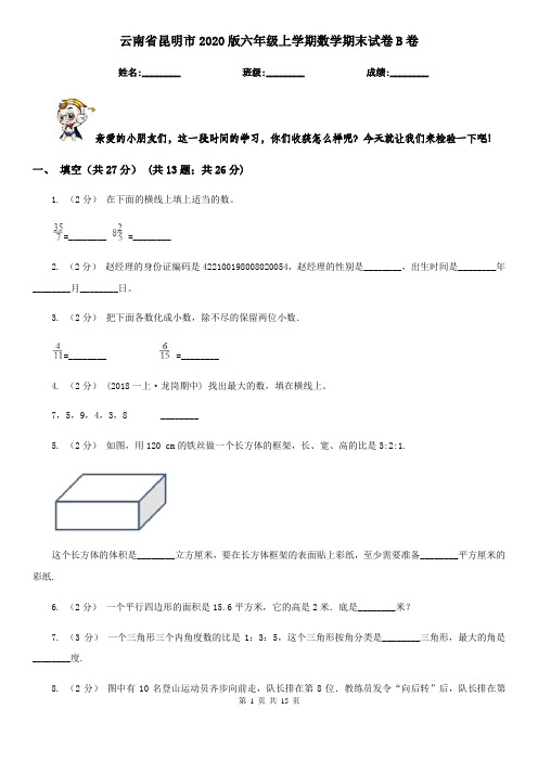 云南省昆明市2020版六年级上学期数学期末试卷B卷