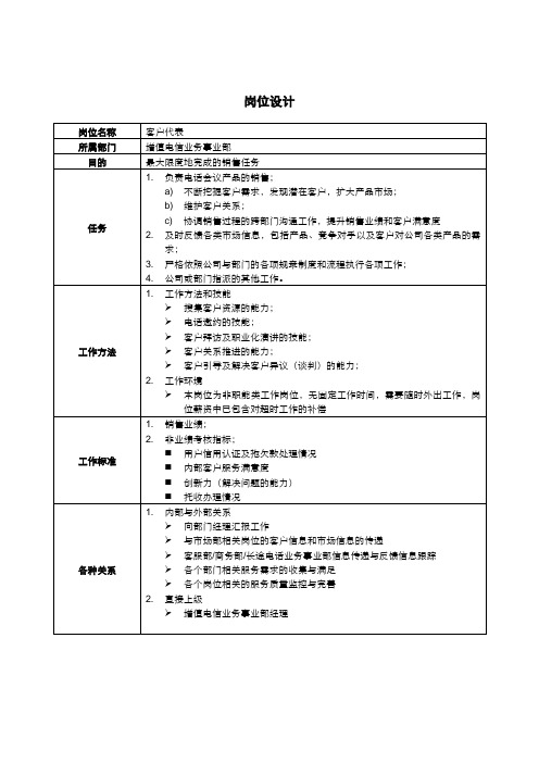 增值电信业务事业部客户代表岗位说明书