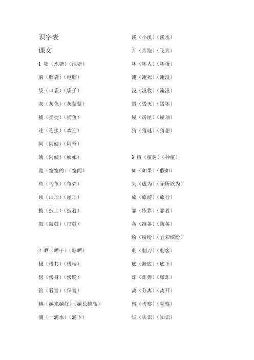 部编版二年级上册语文生字组词