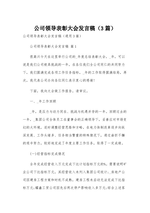 公司领导表彰大会发言稿(3篇)