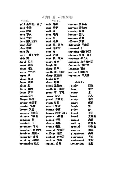 小学四、五、六年级单词表