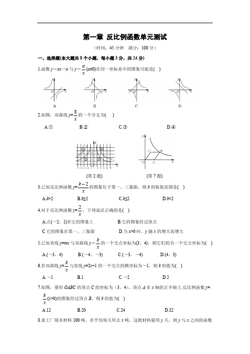 湘教版九年级数学上册第一章《反比例函数》单元测试(含答案)