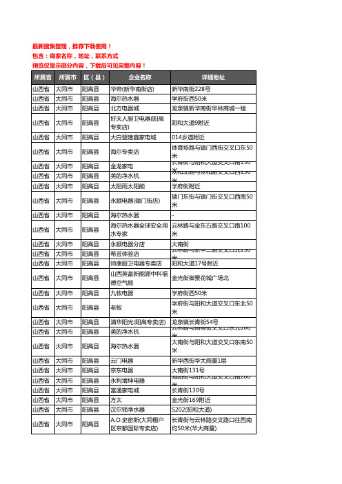 新版山西省大同市阳高县家用电器企业公司商家户名录单联系方式地址大全48家