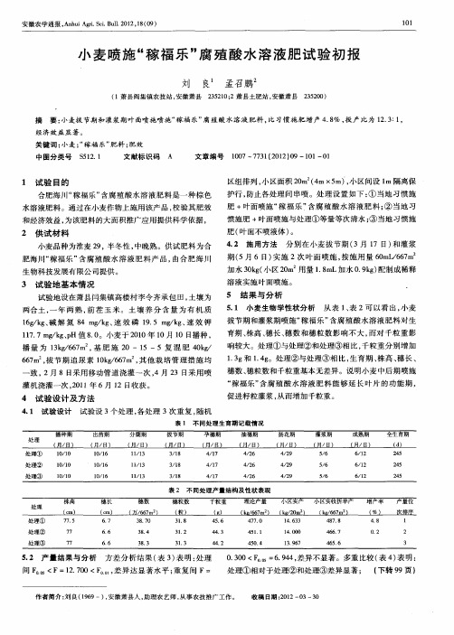 小麦喷施“稼福乐”腐殖酸水溶液肥试验初报